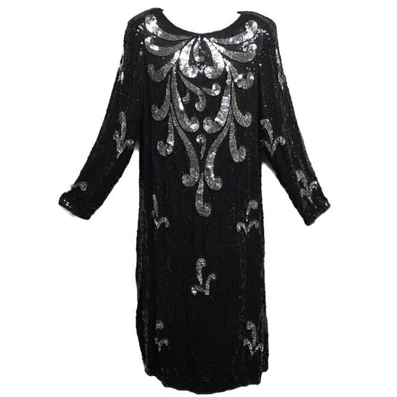 Vintage Dresses & Skirts - Vintage 100% Pure Silk Sequined Party Dress